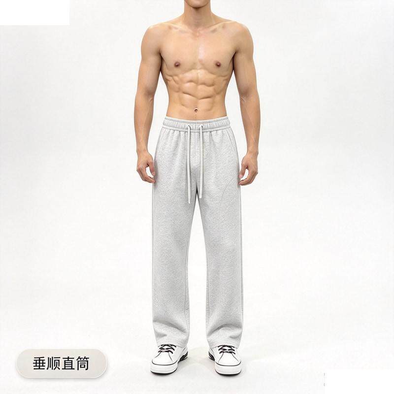 藏青色健身运动卫裤男款秋季美式垂感直筒裤子cleanfit微喇休闲裤