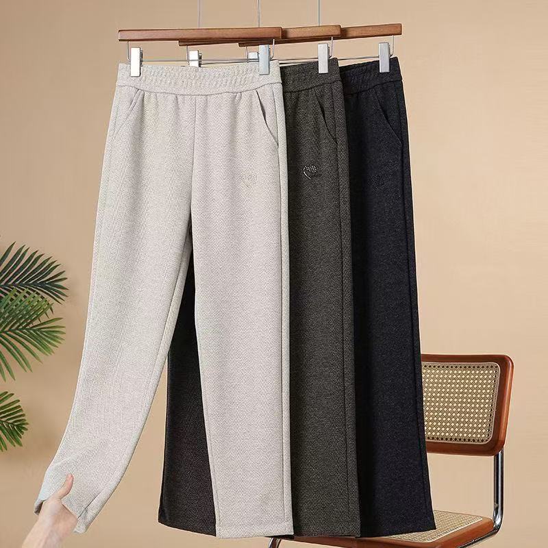 妈妈中老年女裤加绒裤子松紧新款休闲高腰筒裤秋冬宽松加厚长裤