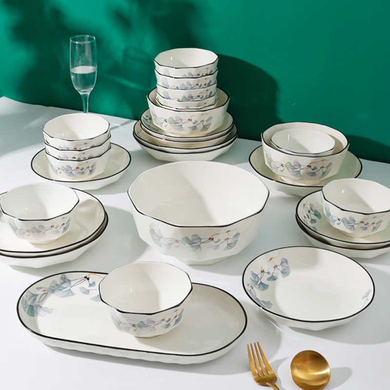 怀瑾北欧风餐具家用创意陶瓷饭碗盘子大号汤碗菜盘组合碗碟套装