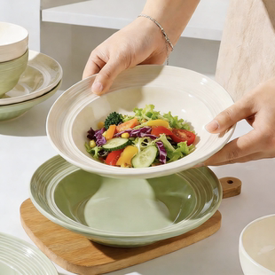 怀瑾深盘子家用菜盘2026新款大号奶油风牛排盘沙拉盘意面深汤盘