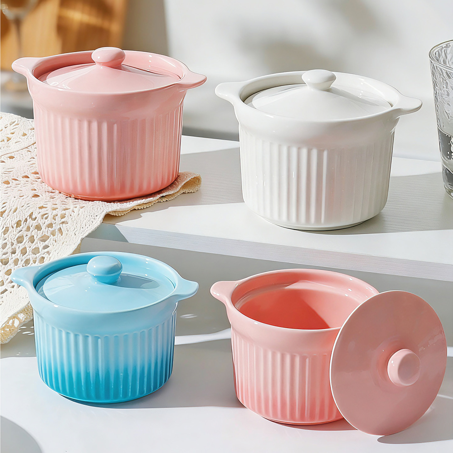 怀瑾陶瓷双耳炖盅家用蒸盅炖汤隔水炖带盖燕窝汤盅瓦罐蒸蛋羹碗