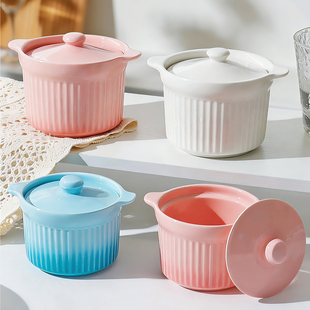 怀瑾陶瓷双耳炖盅家用蒸盅炖汤隔水炖带盖燕窝汤盅瓦罐蒸蛋羹碗