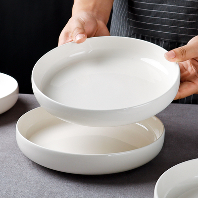 怀瑾纯白色盘子菜盘家用2025新款加深窝盘蒸盘陶瓷餐具深盘白瓷盘