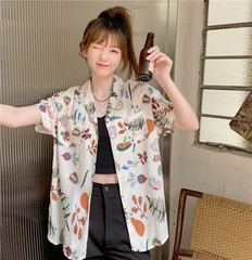 Real price 2021 Floral Chiffon shirt design sense minority temperament retro Hong Kong Style loose thin Floral Shirt