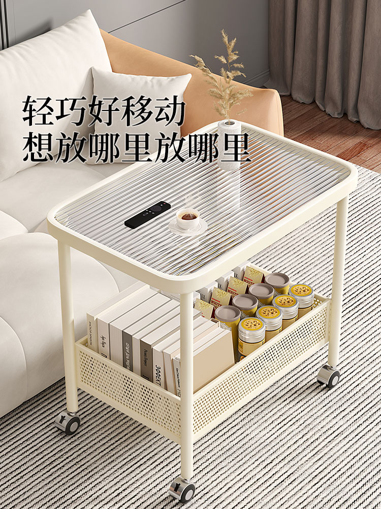 可移动沙发边几小推车创意侧边柜置物架玻璃小茶几桌子客厅零食台