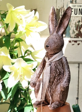 兔子摆件日系ins风户外花园造景阳台复古创意礼物桌面木雕摆件