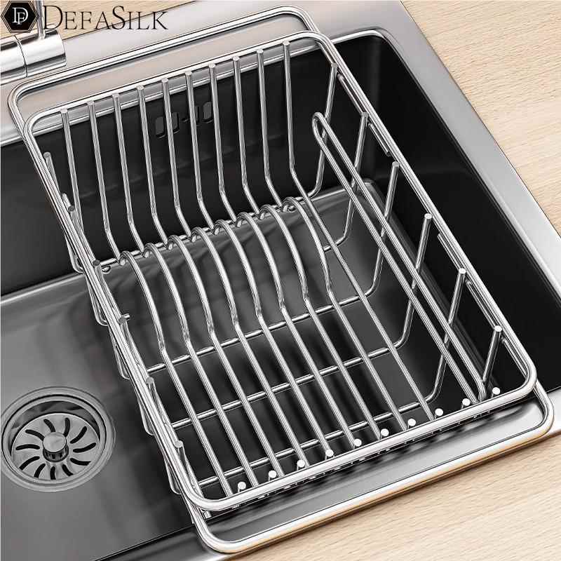 厨房置物架碗碟收纳架厨房用品水槽沥水篮不锈钢洗碗池洗菜盆伸缩