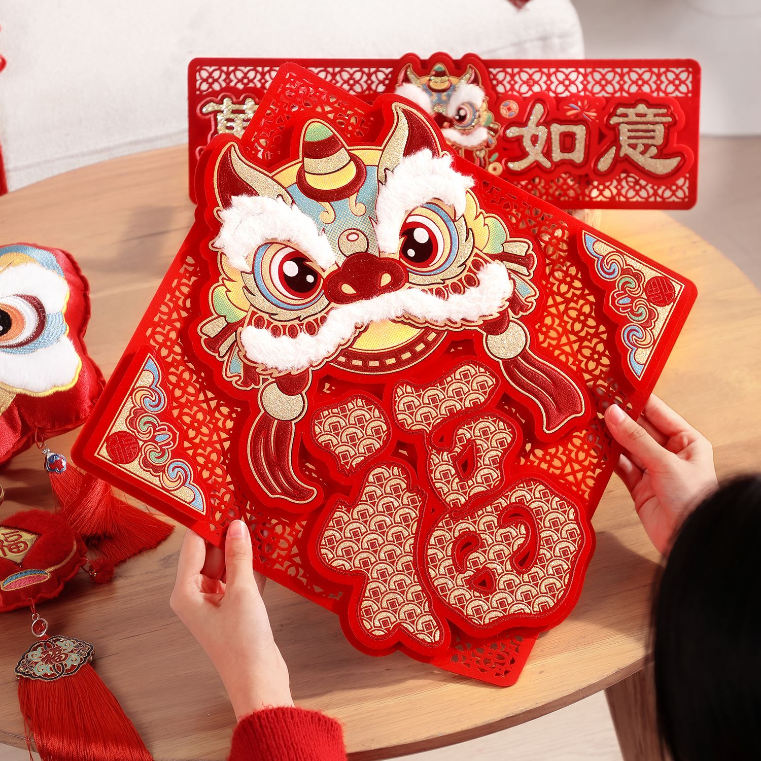 新年福字门贴自粘2025蛇年春节过年装饰入户大门毛绒立体墙贴布置