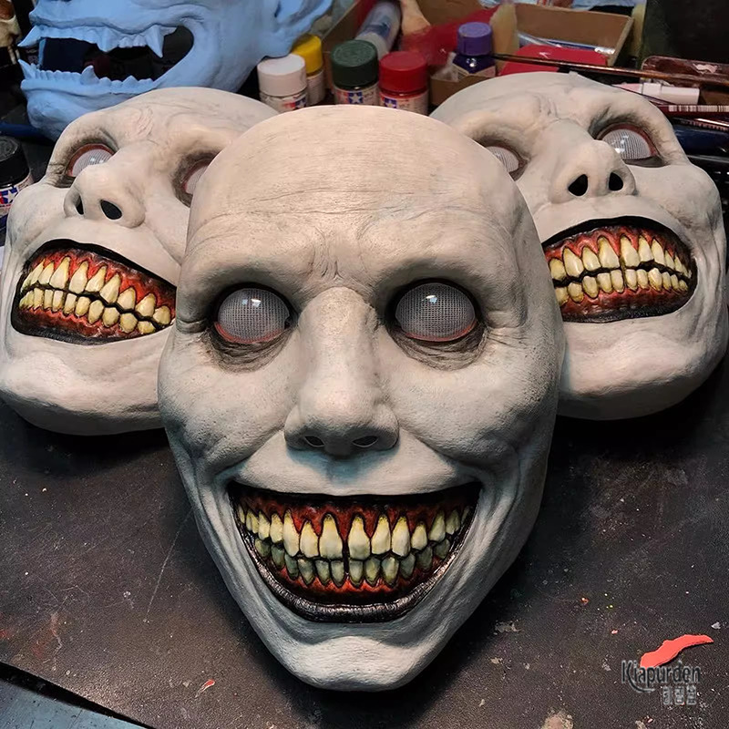 整人面具儿童头套恐怖发光男女cos无脸男笑脸装扮成人全脸乳胶