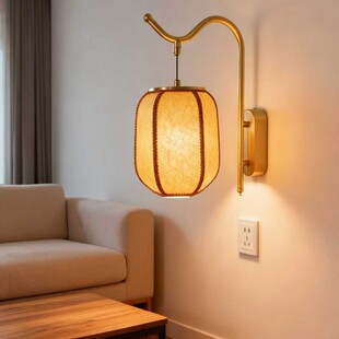 宋代美学全铜酒店卧室床头壁灯走廊灯新中式复古羊皮纸灯笼壁灯