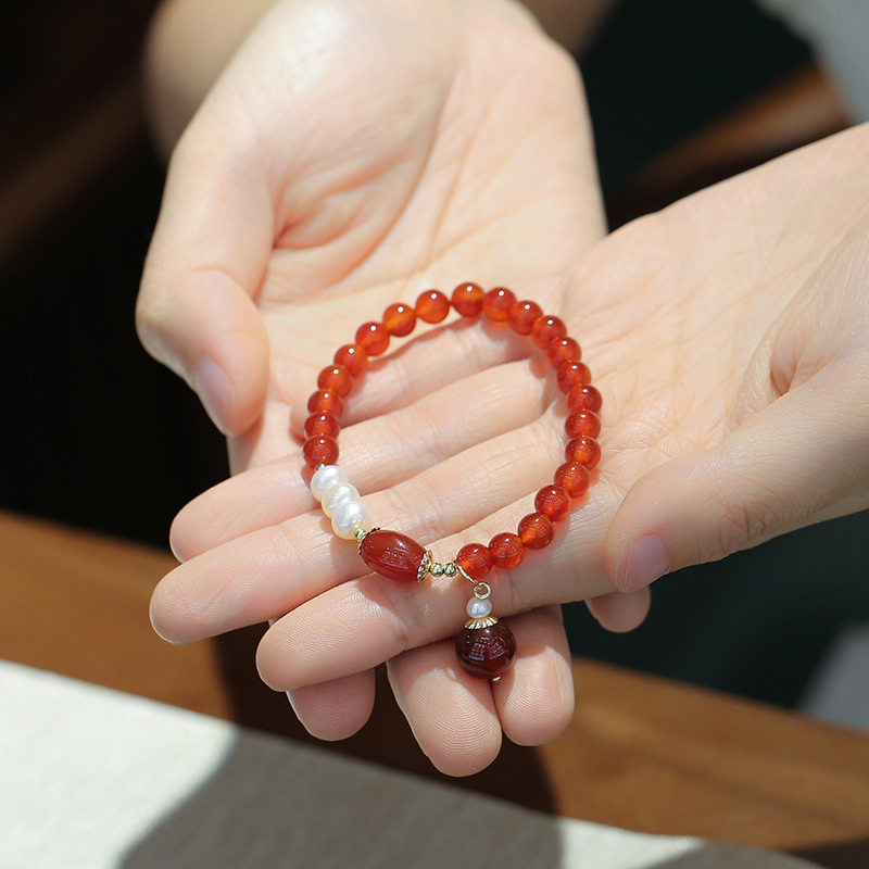 红玛瑙珍珠手链 淡水珍珠饰品手饰送女友送妈妈女士手串首饰