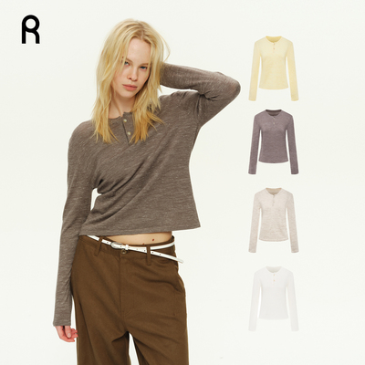 云朵亚麻亨利领针织衫长袖