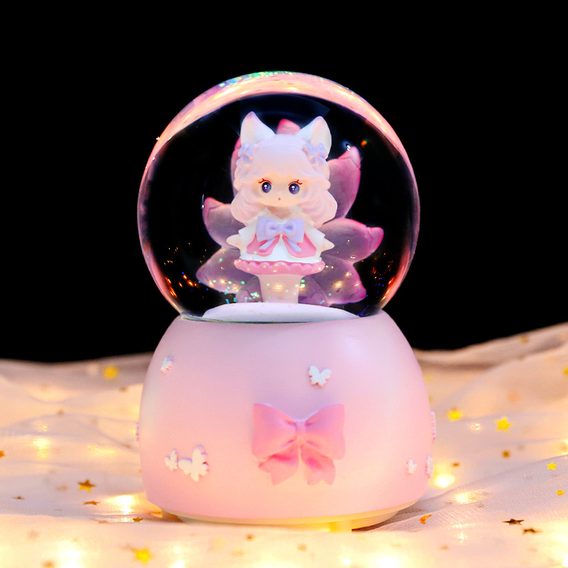 卡通少女心九尾狐水晶球音乐八音盒可爱蝴蝶女生生日节日礼物