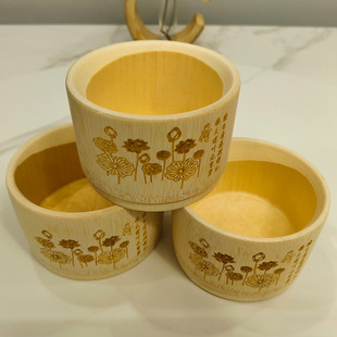 竹碗家用吃饭碗无漆竹制荷花碗大号儿童碗防摔竹子竹筒蒸饭碗