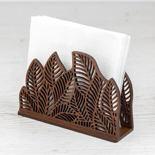 花卉图案木质餐巾架 家居厨房桌面摆件展示架木质工艺品