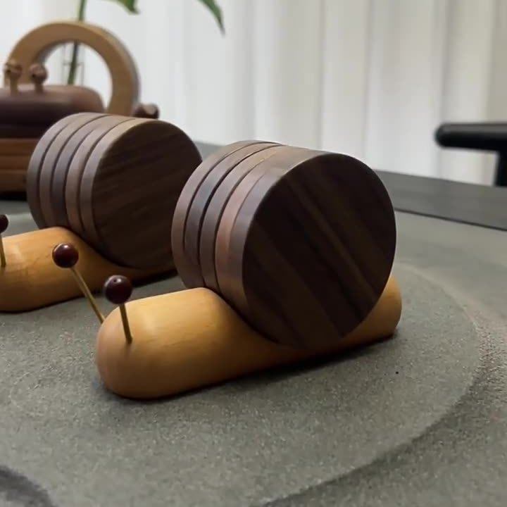 北美黑胡桃木卡通文化创意蜗牛茶桌杯垫茶道实木隔热垫木茶垫礼物