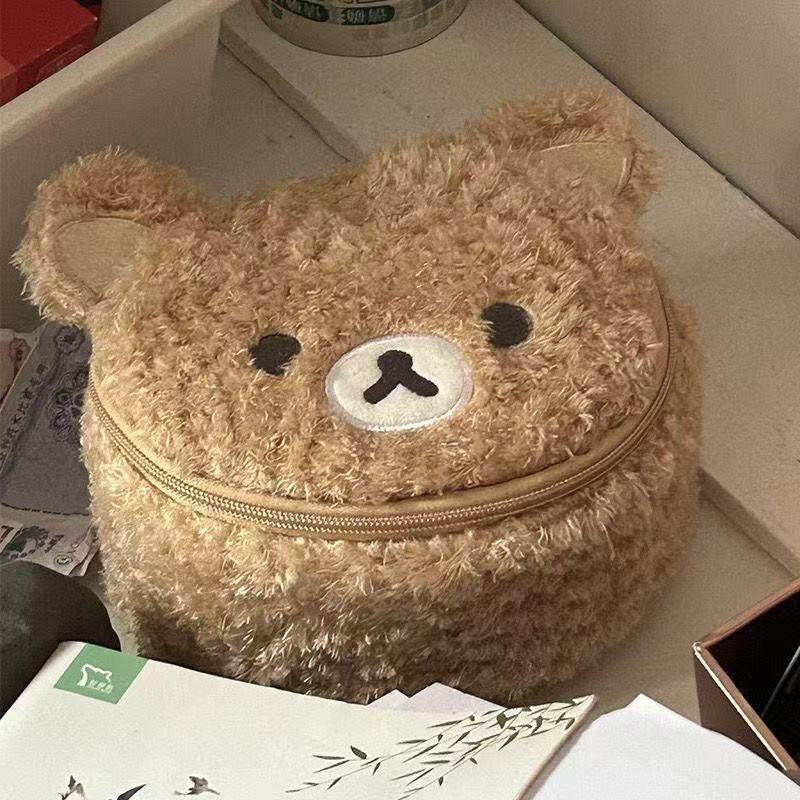 可爱轻松熊化妆包立体收纳包分区洗漱包毛绒小熊便携化妆包包卡通