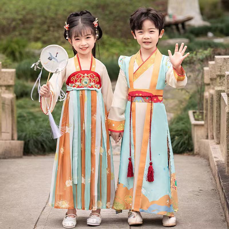 儿童演出服男童国学服中国风女童唐装中秋节小学生班服汉服表演服