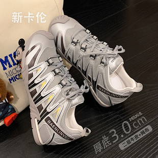 新卡伦真皮德训鞋女2026年新款白色厚底户外显脚小运动休闲老爹鞋