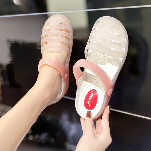 果冻渐变夏厚底外穿包头洞洞鞋
