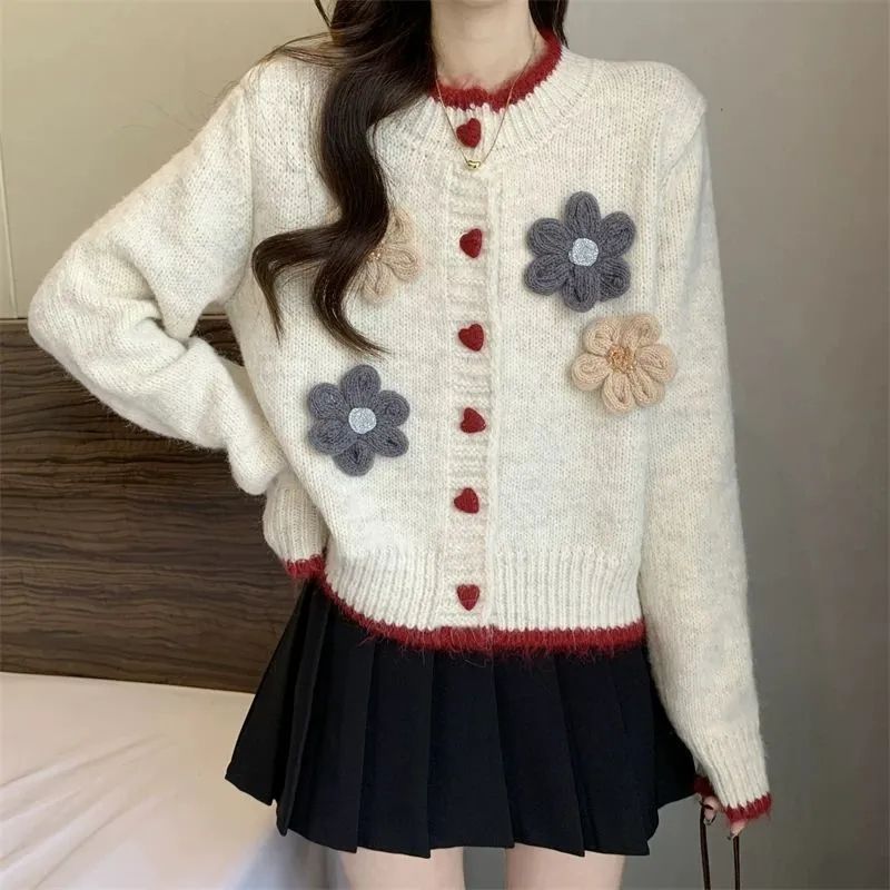 可拆卸花朵】洋气针织开衫气质春秋新款毛衣女外套上衣高级穿搭潮