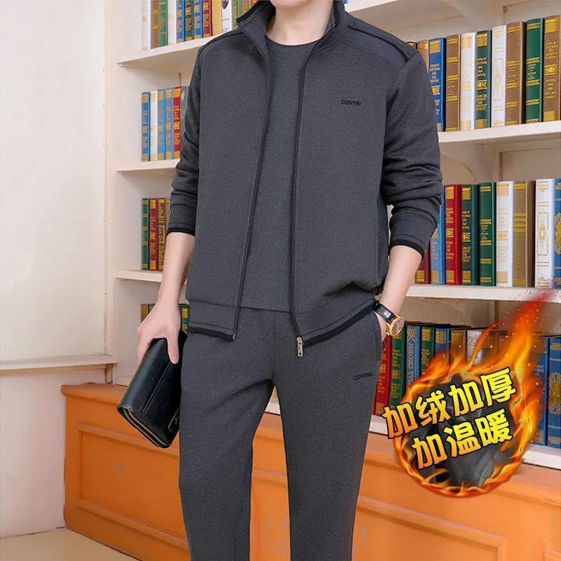 纯棉休闲套装春秋季中老年男士运动服套装新款免搭两三件套爸爸装