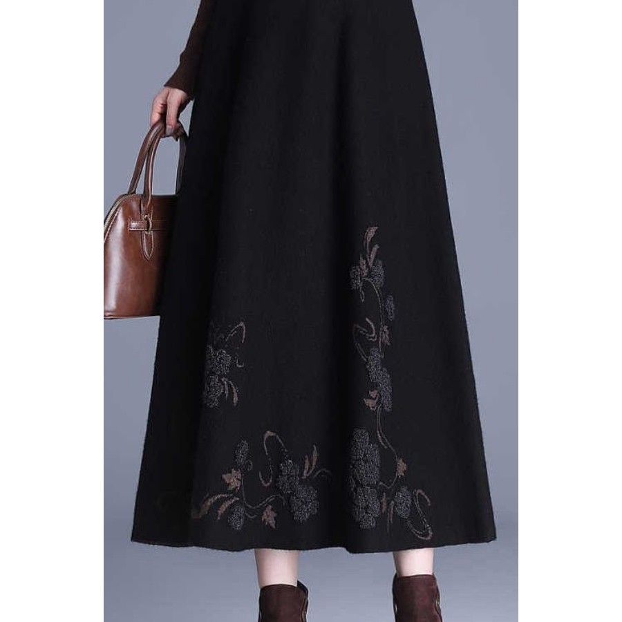 加厚提花针织半身裙女秋冬新款中长款大摆裙高腰显瘦毛线裙子长裙