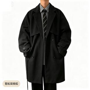 高级感双排扣chic风衣外套男秋冬季胖子大码中长款毛呢12