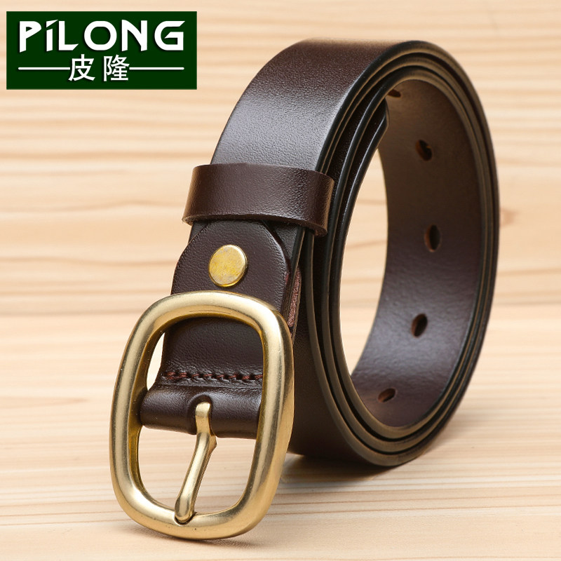 皮隆女士真皮皮带针扣头层牛皮扣腰带女金扣细百搭时尚纯裤带
