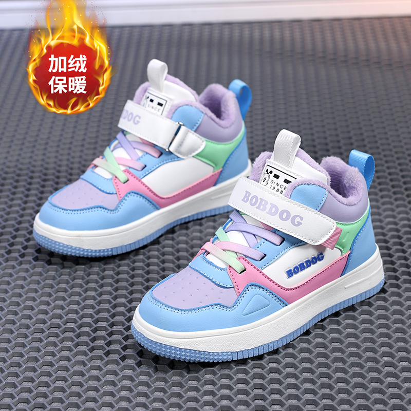 巴布豆女童二棉鞋加绒冬季高帮鞋