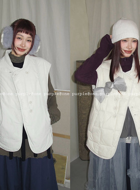 One purple| 冬季设计感两面穿休闲百搭外套韩版小方格羽绒马甲