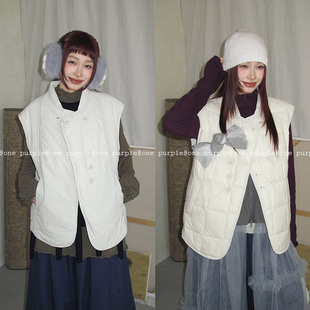 One purple| 冬季设计感两面穿休闲百搭外套韩版小方格羽绒马甲
