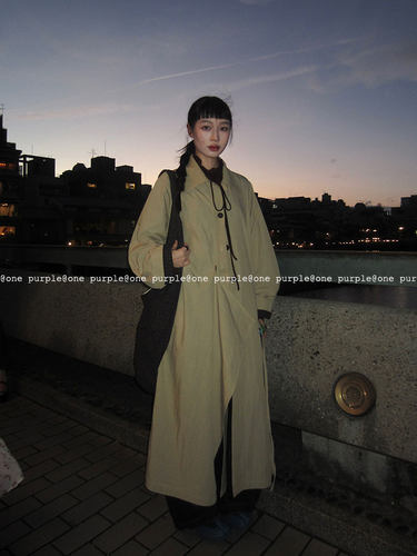 onepurple翻领长款不规则风衣