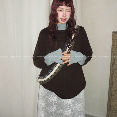 One purple| 复古拼接撞色美利奴羊毛针织打底衫秋冬百搭内搭毛衣