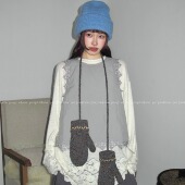 One 绑带叠穿棉背心 设计感花边夹棉轻薄马甲韩版 purple 10.20New