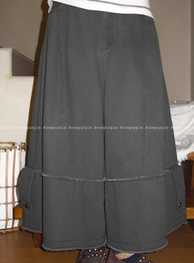 One purple| 复古慵懒感大摆阔腿九分裤设计感毛边百搭显瘦休闲裤