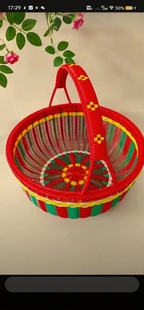 婚庆篮子手工编织水果篮子收纳筐手提塑料编织篮提菜篮子拜神篮成