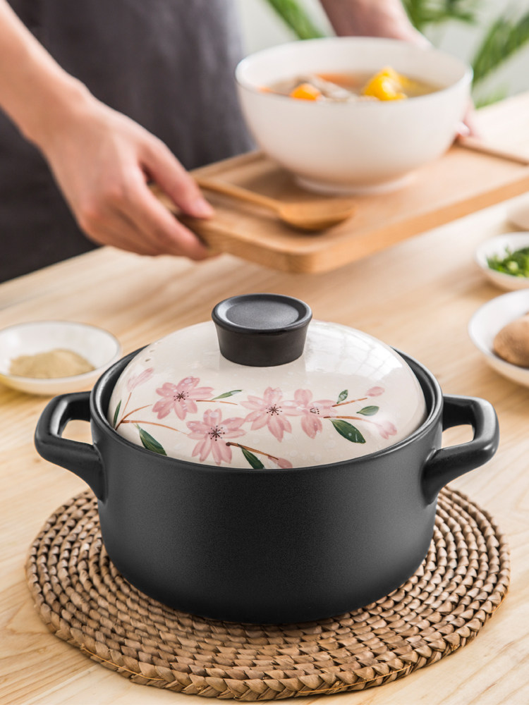 樱花砂锅家用明火燃气耐高温炖汤煲小号陶瓷汤锅炖锅大号
