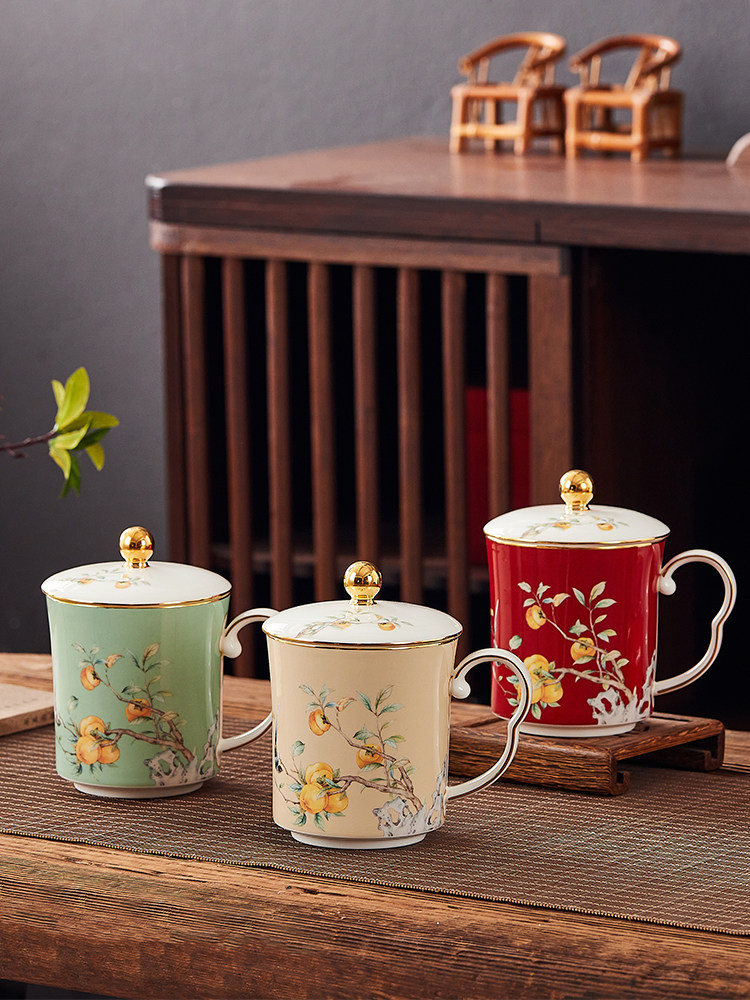 新中式办公茶杯，会议杯，骨瓷杯，带盖杯，情侣杯礼品