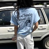 周日好女孩xTTO T恤男女 baby蓝纯棉宽松短袖 联名款 重磅厚实不透