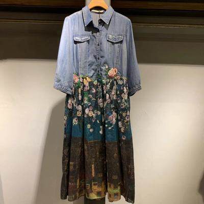 达衣岩2019秋牛仔连衣裙女款s3dly1136 深邃1269艺人印花德克蓝