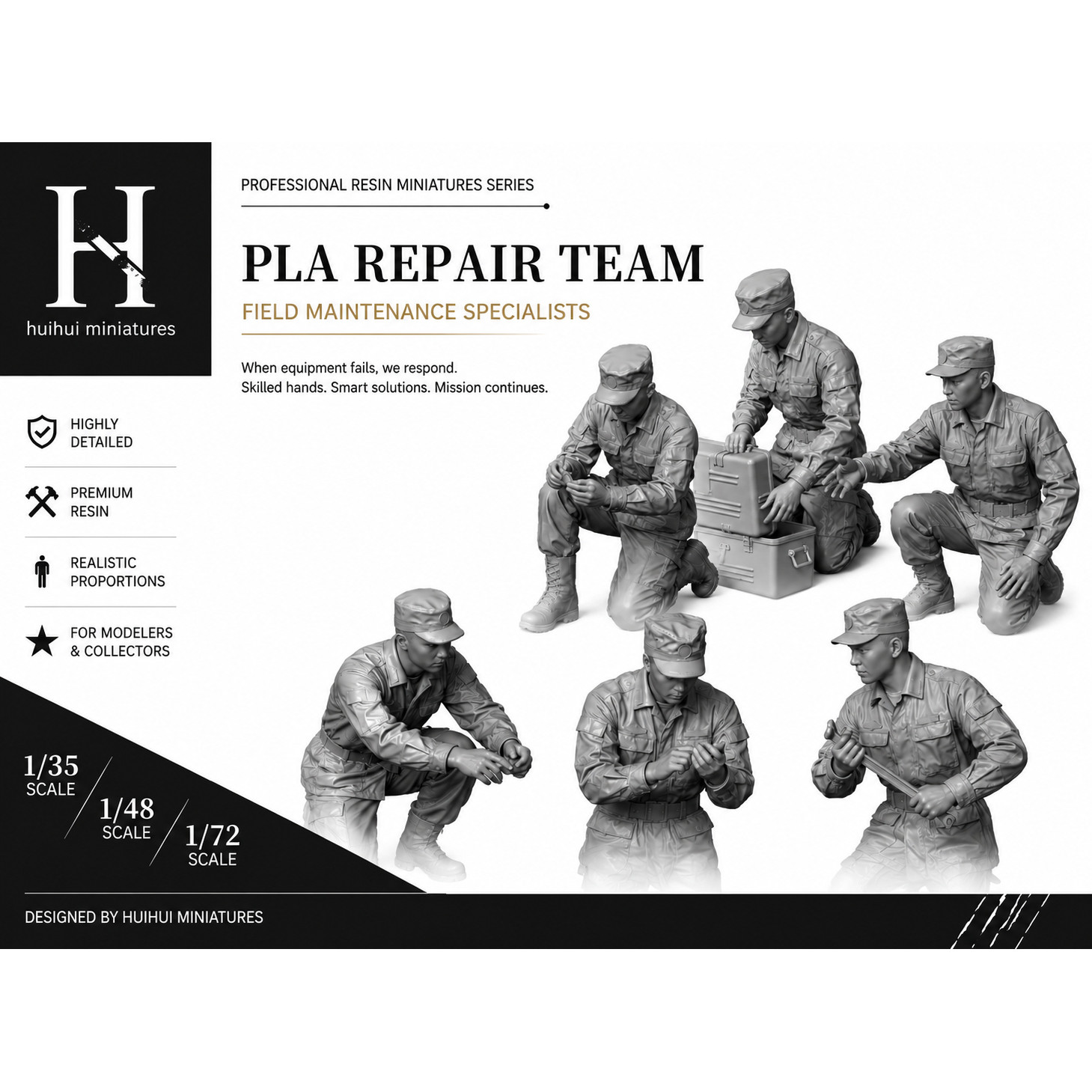 H模型 1/35 中国兵人 后勤人员 检修装甲车兵人 (6人) 3D件 H-03
