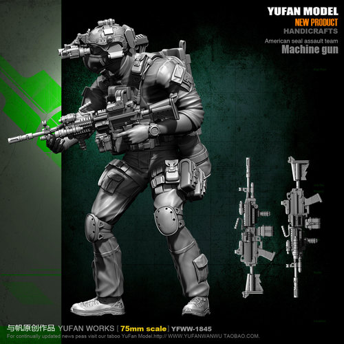 YUFAN Model原创 75mm美军机枪兵 树脂兵人(双头) YFWW-1845
