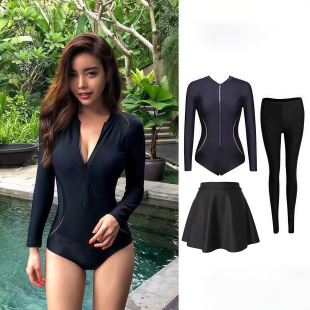 泳衣女高级感潜水服遮肚显瘦速干冲浪水母衣泳装 韩国新款 连体长袖