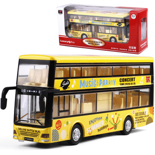 可开门启动声光 双层巴士合金车模型 天鹰 儿童玩具车6016B 盒装