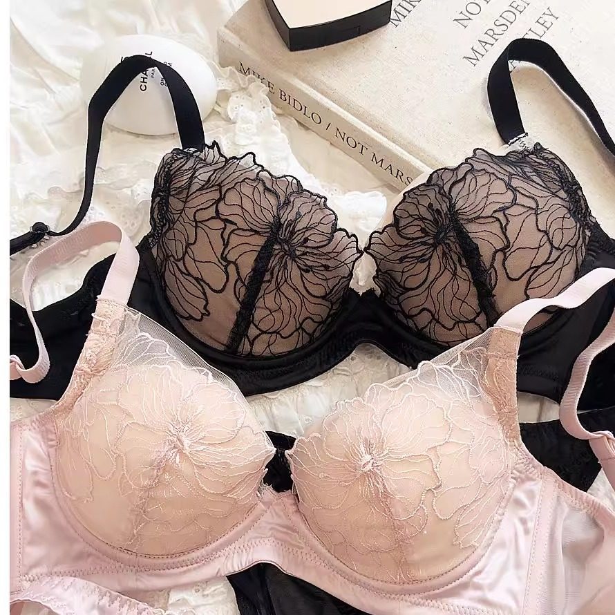 法式刺绣蕾丝性感上薄下厚聚拢收副乳无钢圈内衣纯欲镂空文胸,女士内衣/男士内衣/家居服,文胸套装,淘宝优惠券,粉丝福利购,淘宝优惠卷