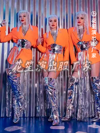 Bar Gogo Performance Costume, Stylish European and American Fluorescent Orange Small Suit, Stage Performance Costume, Sexy B Group Ds Lead Dancer Costume