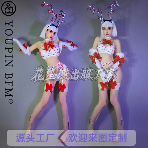 酒吧表演服蝴蝶结发光服小鹿套装
