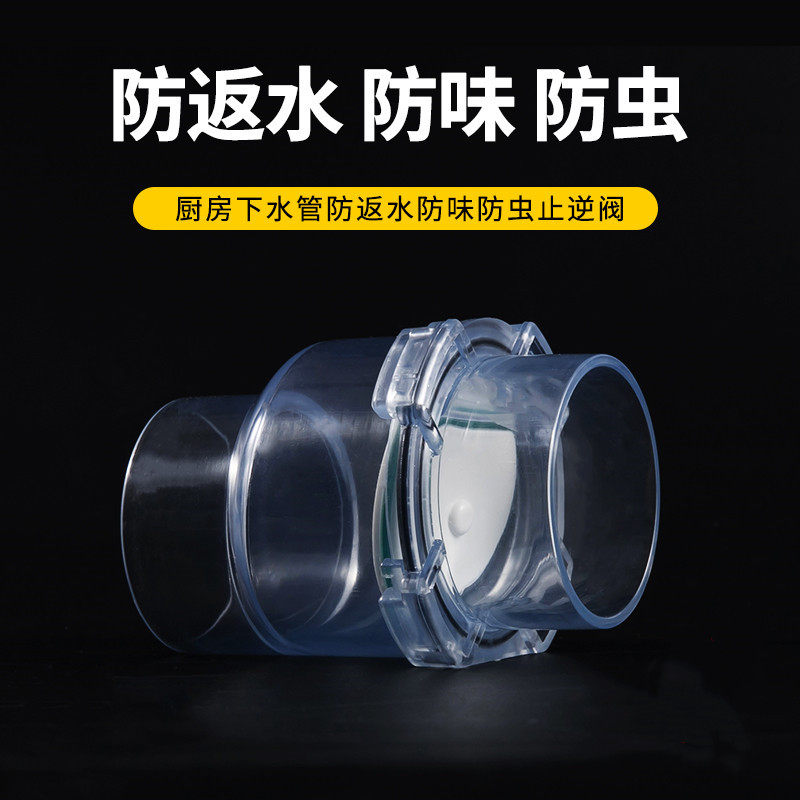 下水道防反水逆止阀止回阀水管防倒灌50/110PVC单向阀直通式常压 - 实物图