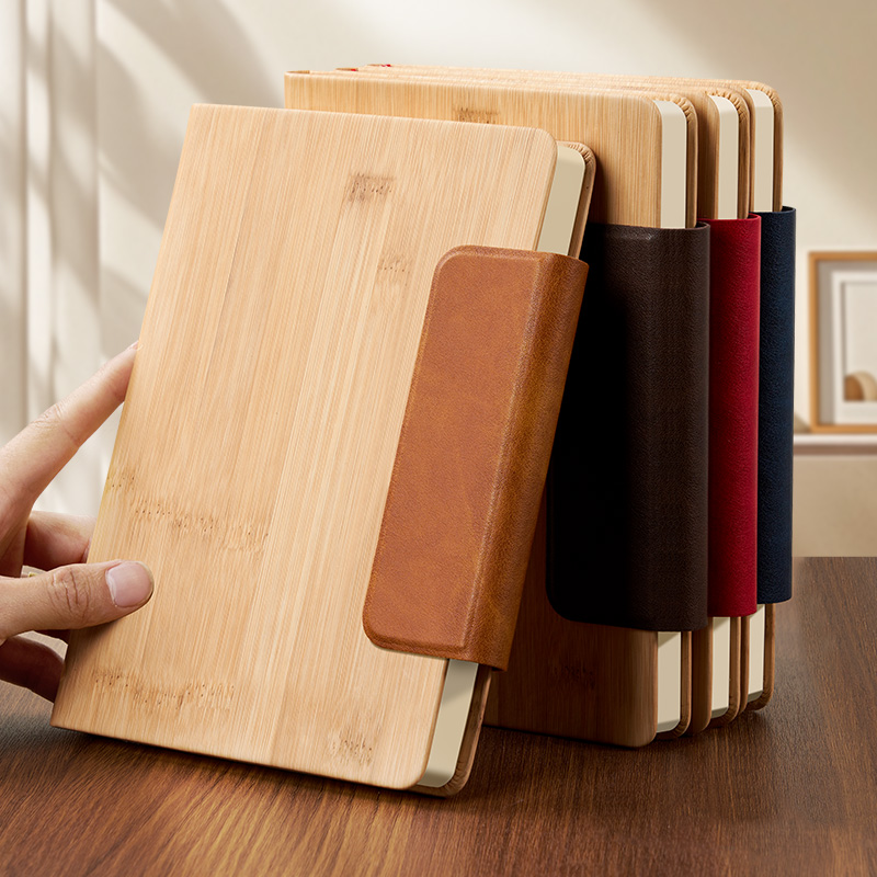 2026新款A5竹纹笔记本本子磁吸扣记事本PU拼接商务简约大学生企业定制可印LOGO教师节送礼办公会议记录日记本
